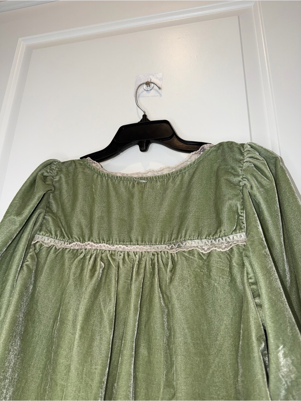 Free People Sage Green Velvet Blouse with Lace Trim - Picture 3 of 16